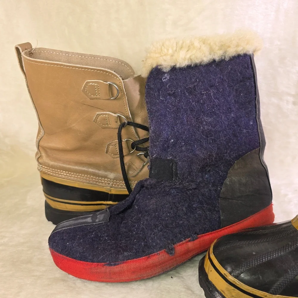 VTG Sorel Caribou Kaufman Winter Boots Duck Leather Wool Liners Mens 8 9